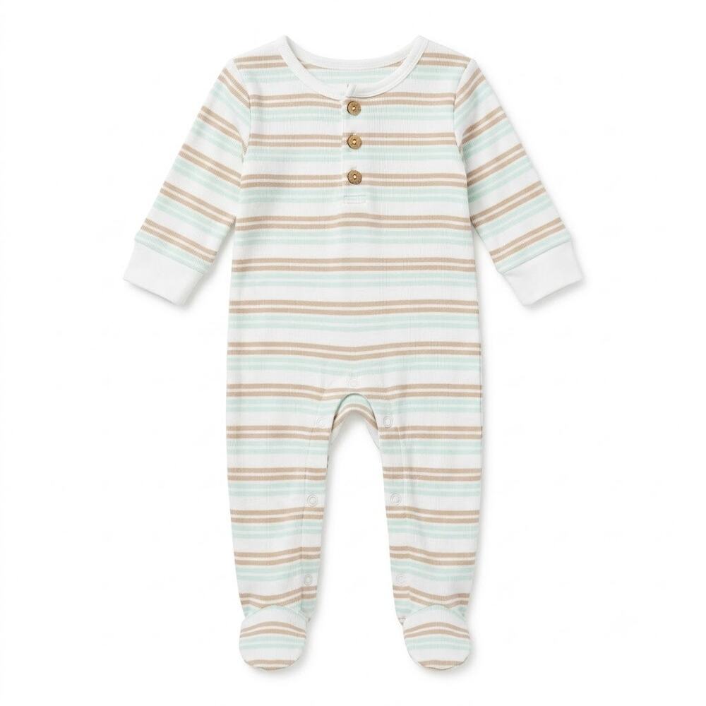 Striped Henley Long-Sleeve Footed Pajama Sleep & Play Preemie